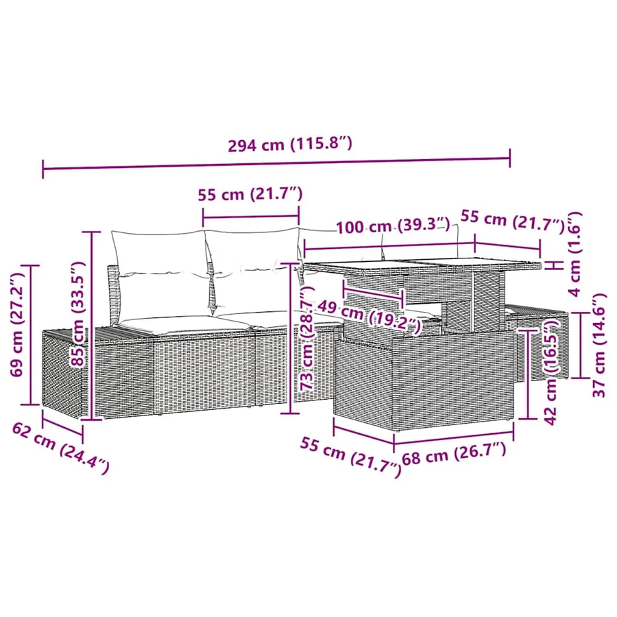 Ensemble de Canapés avec coussin 5 pcs Gris clair polyrotin - 8