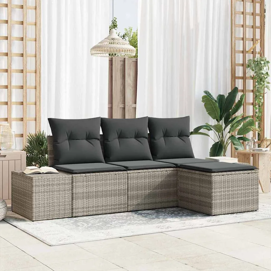 Ensemble de canapé de jardin 4 pcs Gris clair polyrotin