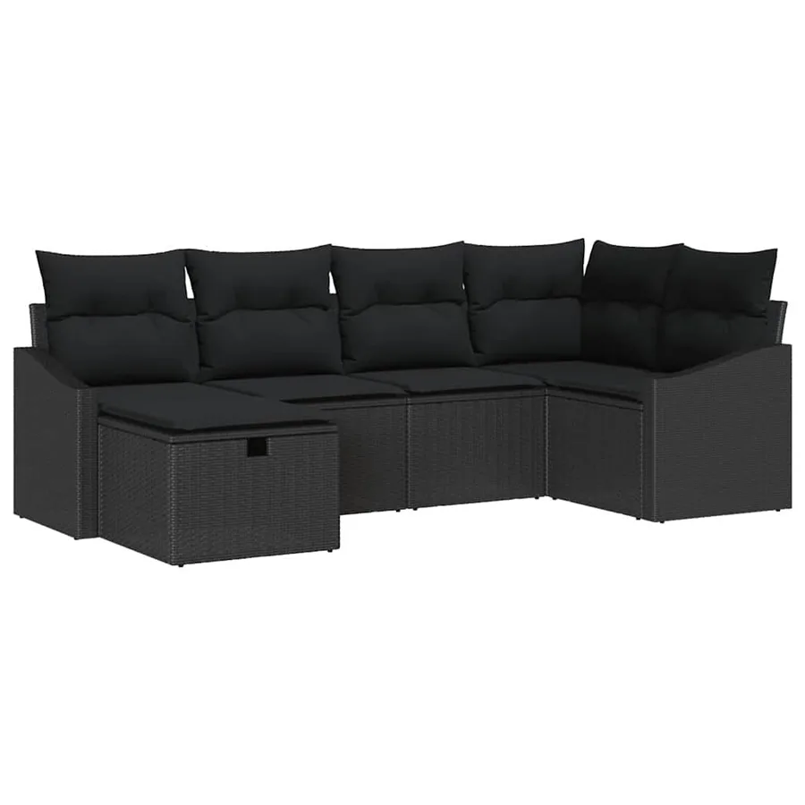 Ensemble de Canapés avec coussin 6 pcs Noir polyrotin - 2