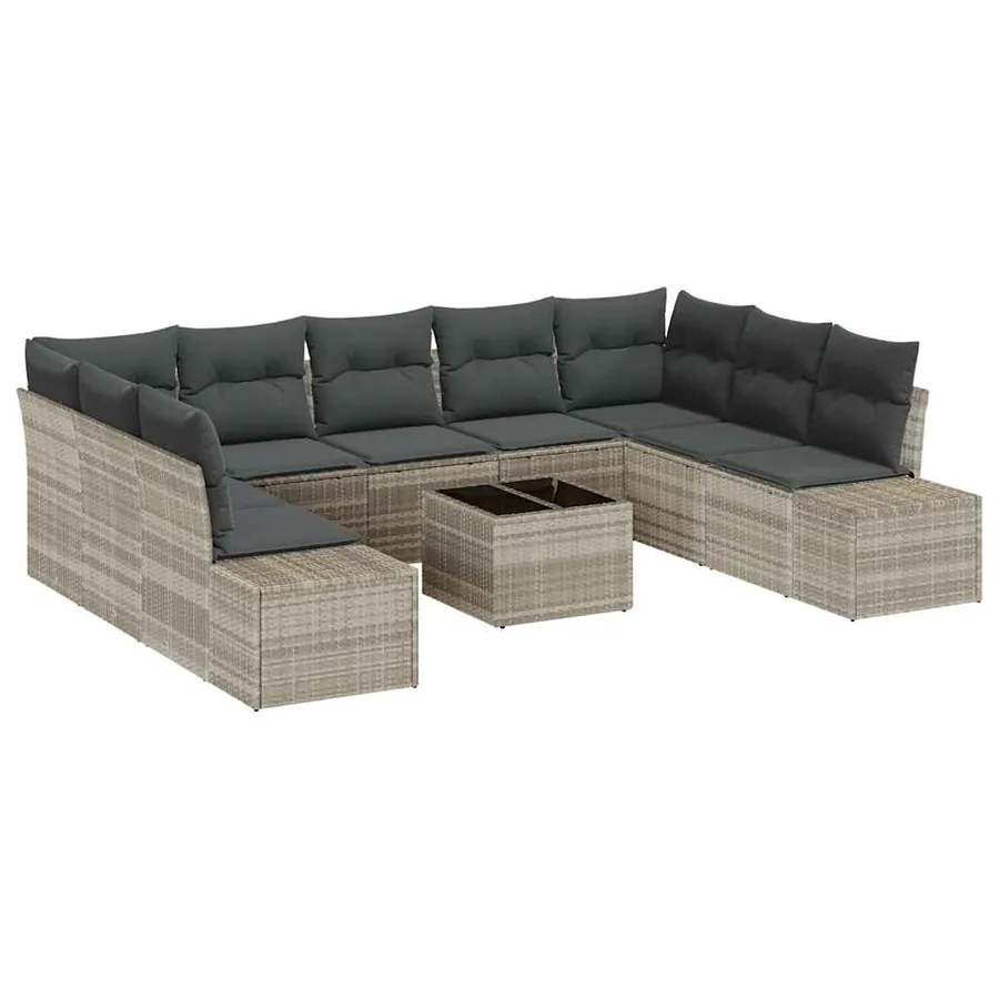 Ensemble de canapé de jardin 10 pcs Gris clair polyrotin - 2