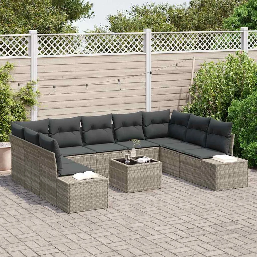 Ensemble de canapé de jardin 10 pcs Gris clair polyrotin - 3