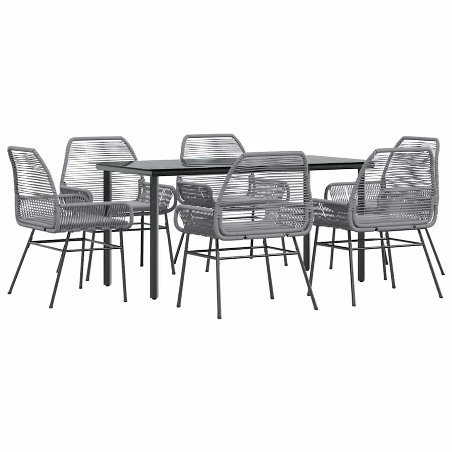 Ensemble à manger jardin coussins 7 pcs gris poly rotin verre - 2
