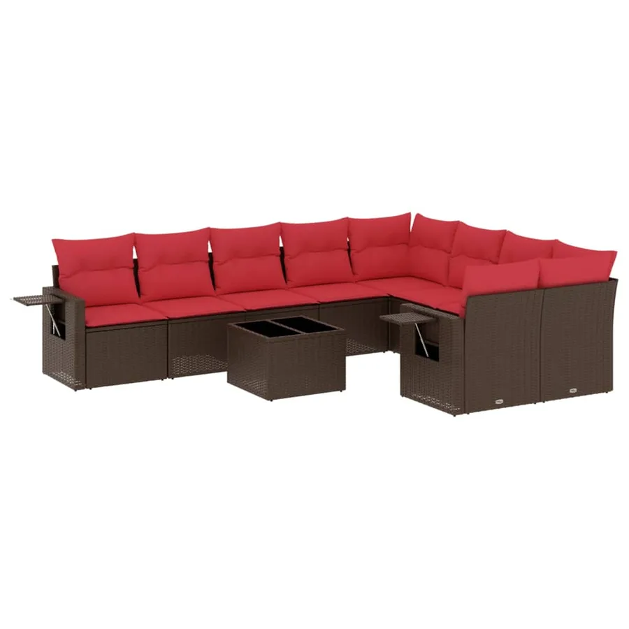 Ensemble de canapé de jardin 10 pcs avec coussins marron résine tressée - 2