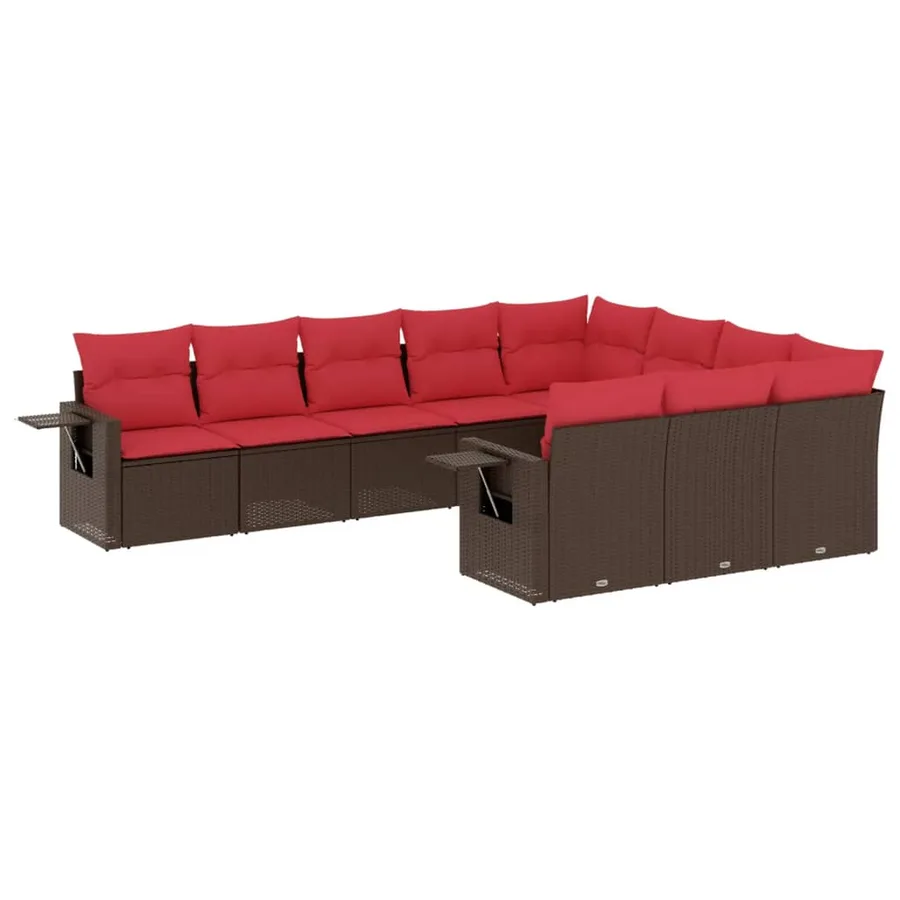 Ensemble de canapé de jardin 10 pcs avec coussins marron résine tressée - 2