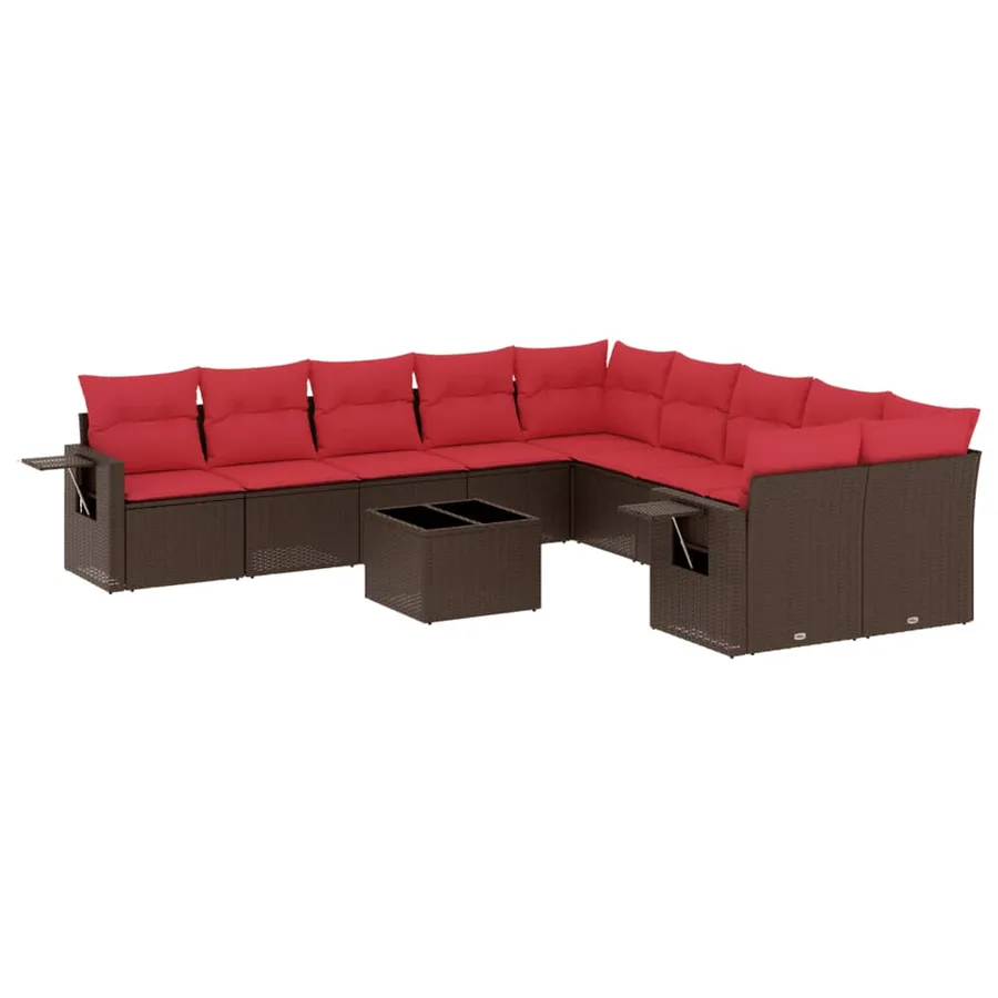 Ensemble de canapé de jardin 11 pcs avec coussins marron résine tressée - 2