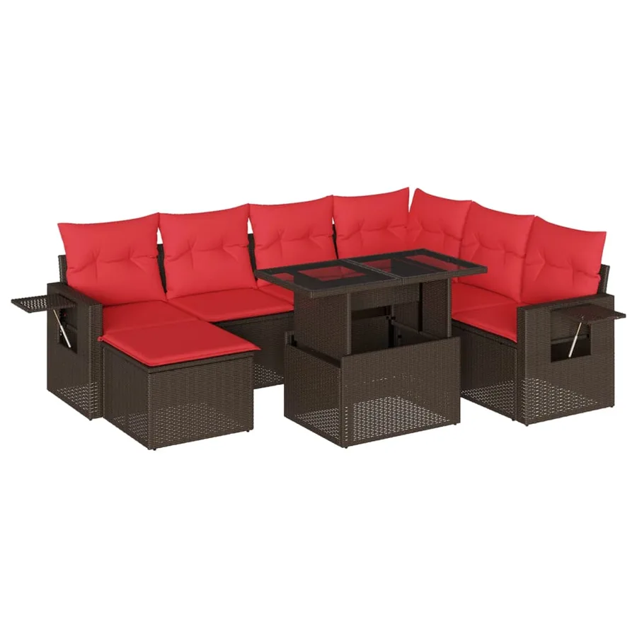 Ensemble de canapé de jardin 8 pcs avec coussins marron résine tressée - 2