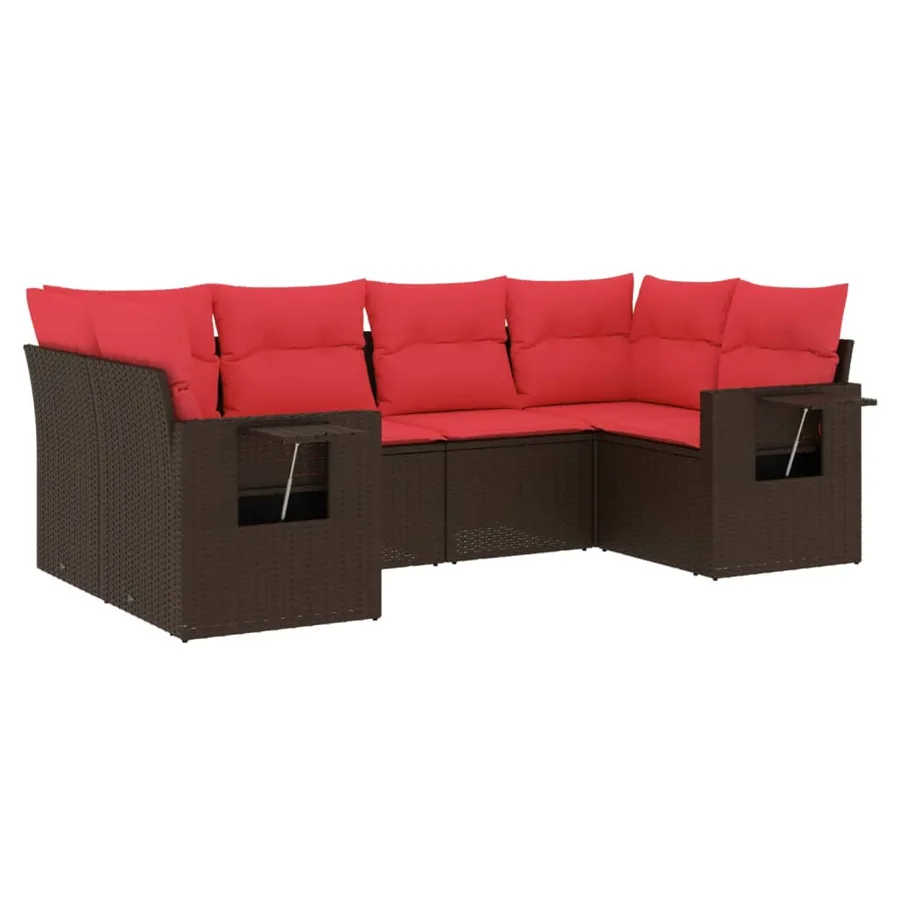 Ensemble de canapé de jardin 6 pcs avec coussins marron résine tressée - 2