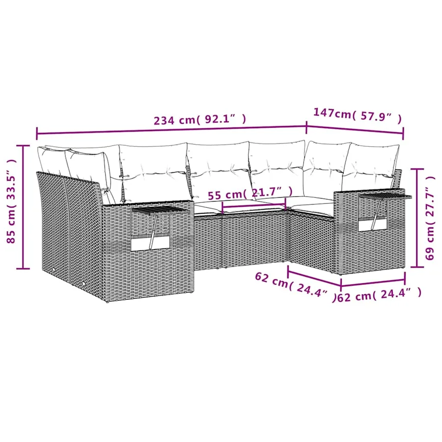 Ensemble de canapé de jardin 6 pcs avec coussins marron résine tressée - 8
