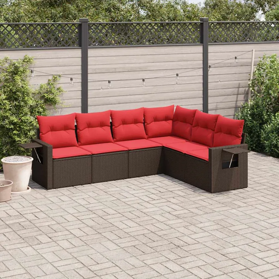 Ensemble de canapé de jardin 6 pcs avec coussins marron résine tressée