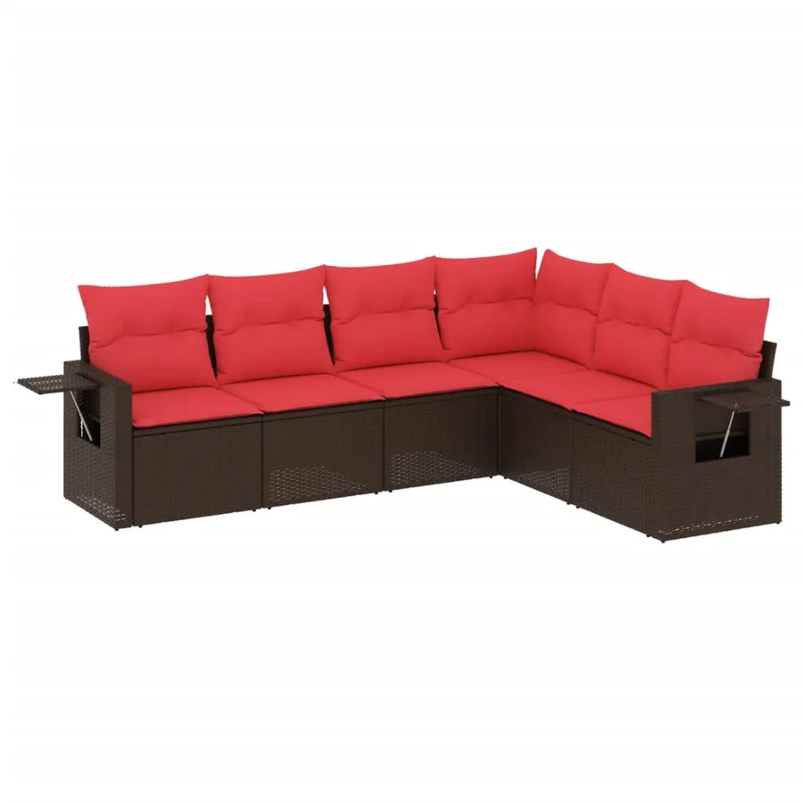 Ensemble de canapé de jardin 6 pcs avec coussins marron résine tressée - 2