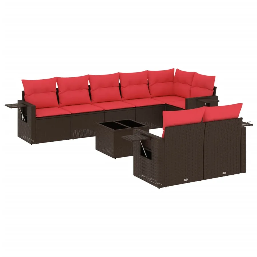 Ensemble de canapé de jardin 9 pcs avec coussins marron résine tressée - 2
