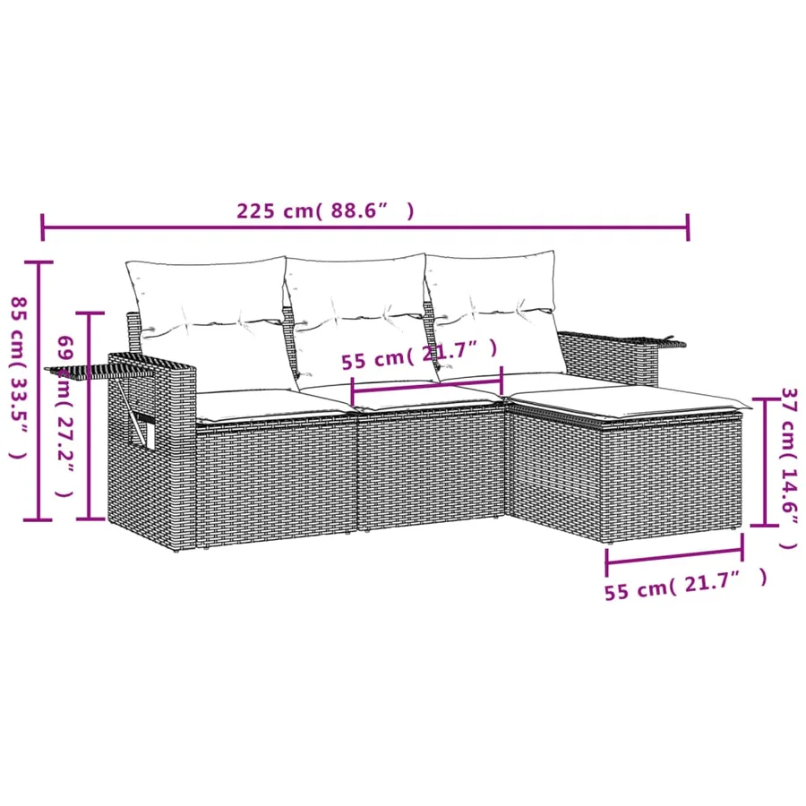 Ensemble de canapé de jardin 4 pcs avec coussins marron résine tressée - 8
