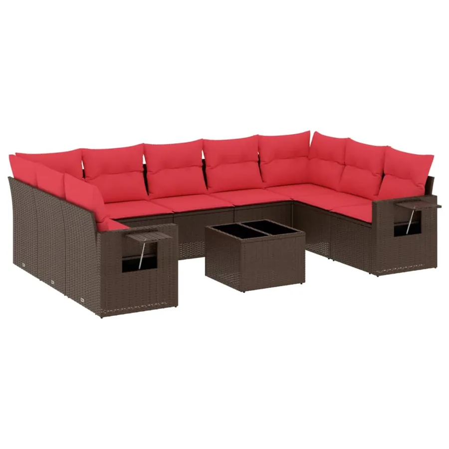 Ensemble de canapé de jardin 10 pcs avec coussins marron résine tressée - 2