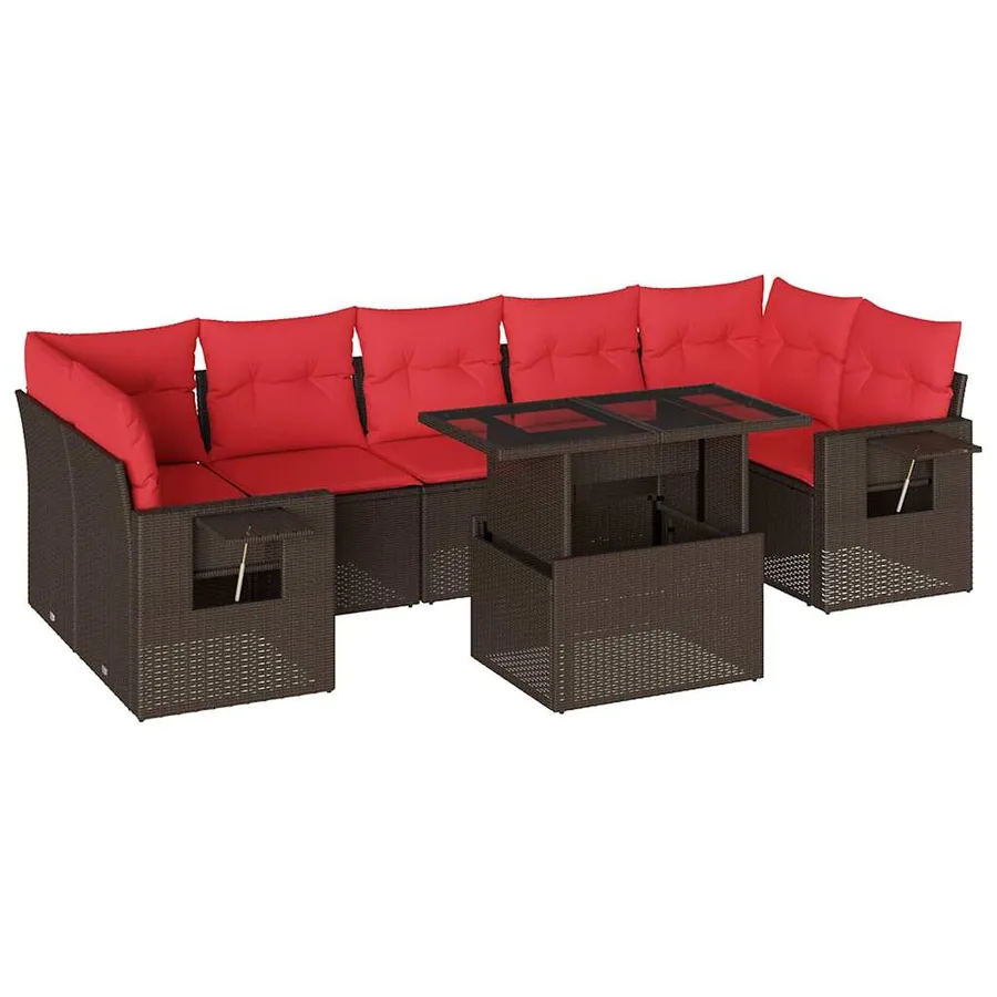 Ensemble de canapé de jardin 8 pcs avec coussins marron résine tressée - 2