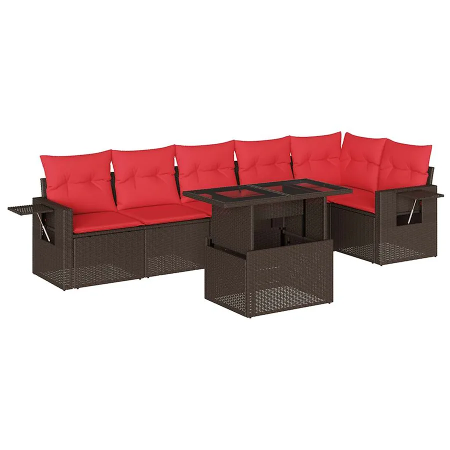 Ensemble de canapé de jardin 7 pcs avec coussins marron résine tressée - 2