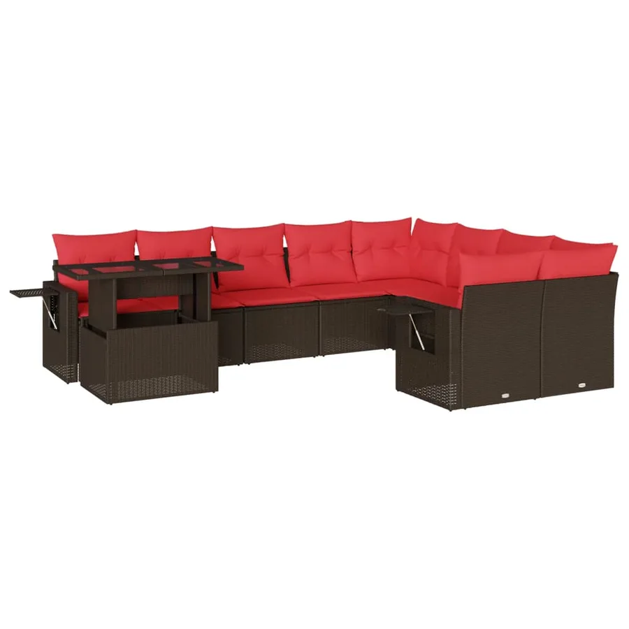 Ensemble de canapé de jardin 10 pcs avec coussins marron résine tressée - 2