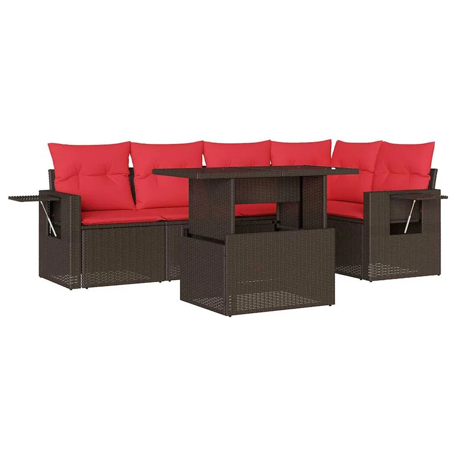 Ensemble de canapé de jardin 6 pcs avec coussins marron résine tressée - 2