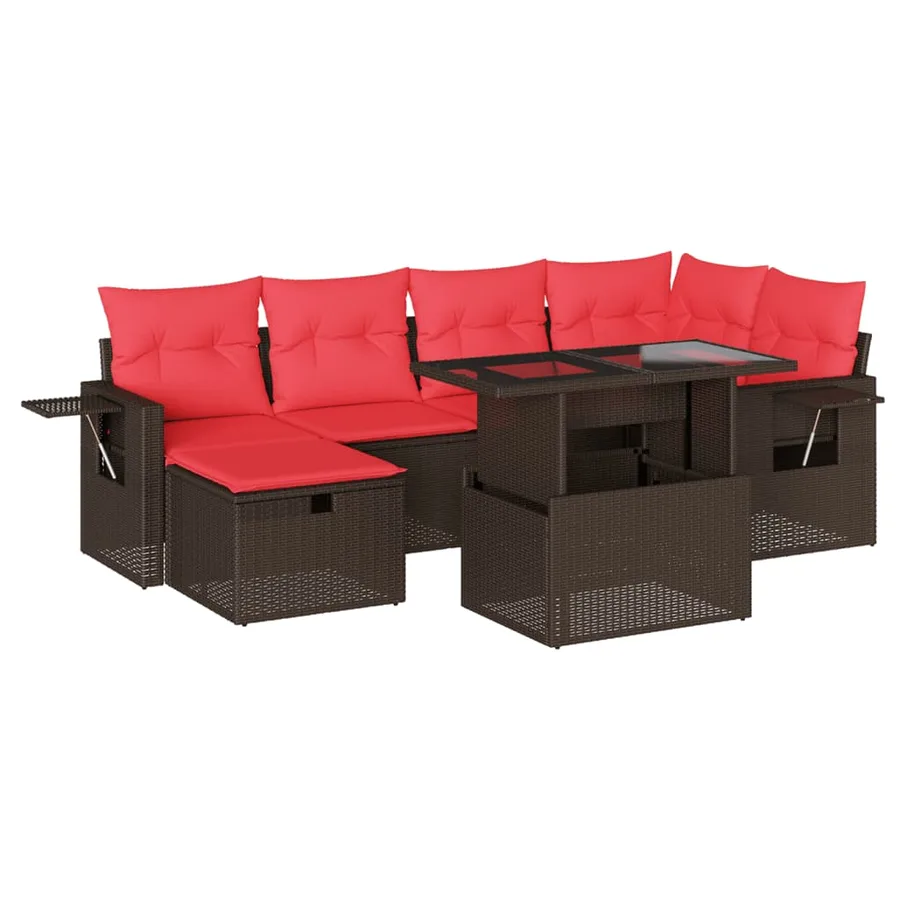 Ensemble de canapé de jardin 7 pcs avec coussins marron résine tressée - 2