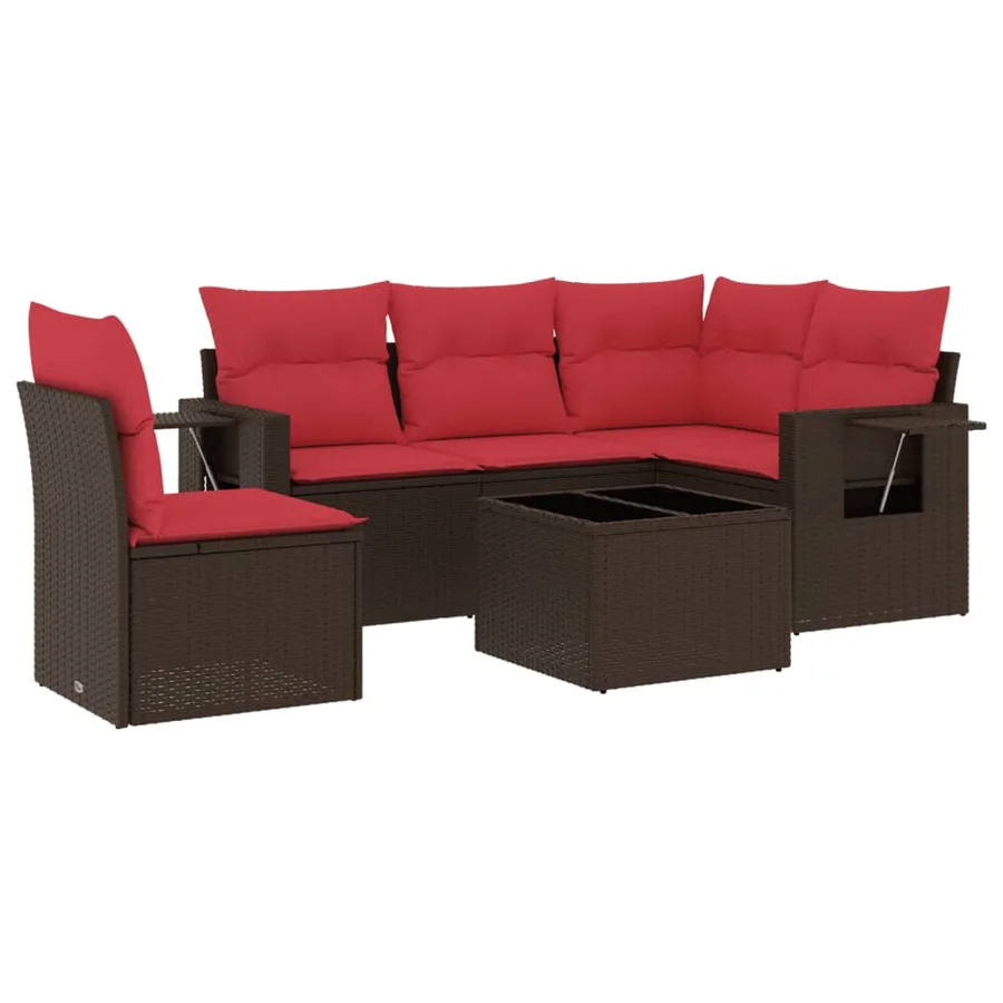 Ensemble de canapé de jardin 6 pcs avec coussins marron résine tressée - 2