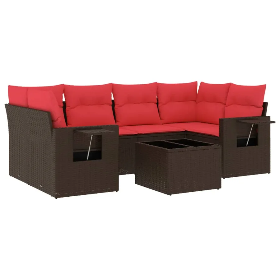 Ensemble de canapé de jardin 7 pcs avec coussins marron résine tressée - 2