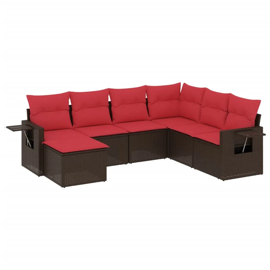 Ensemble de canapé de jardin 7 pcs avec coussins marron résine tressée - 2