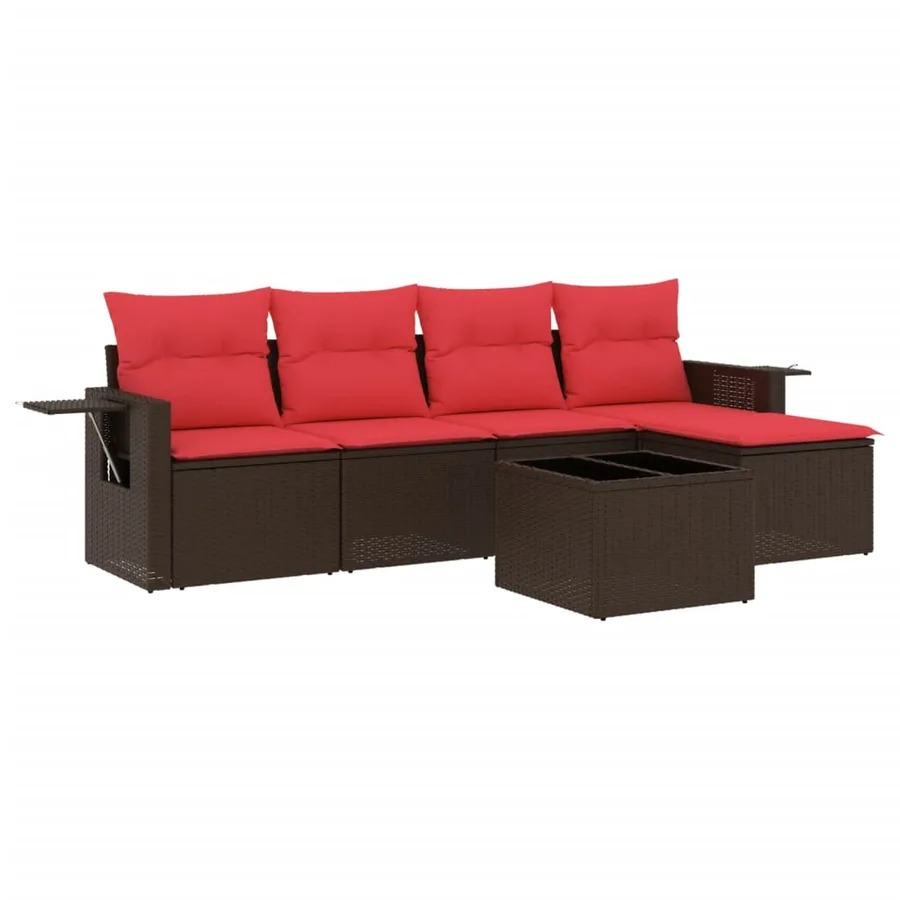 Ensemble de canapé de jardin 6 pcs avec coussins marron résine tressée - 2