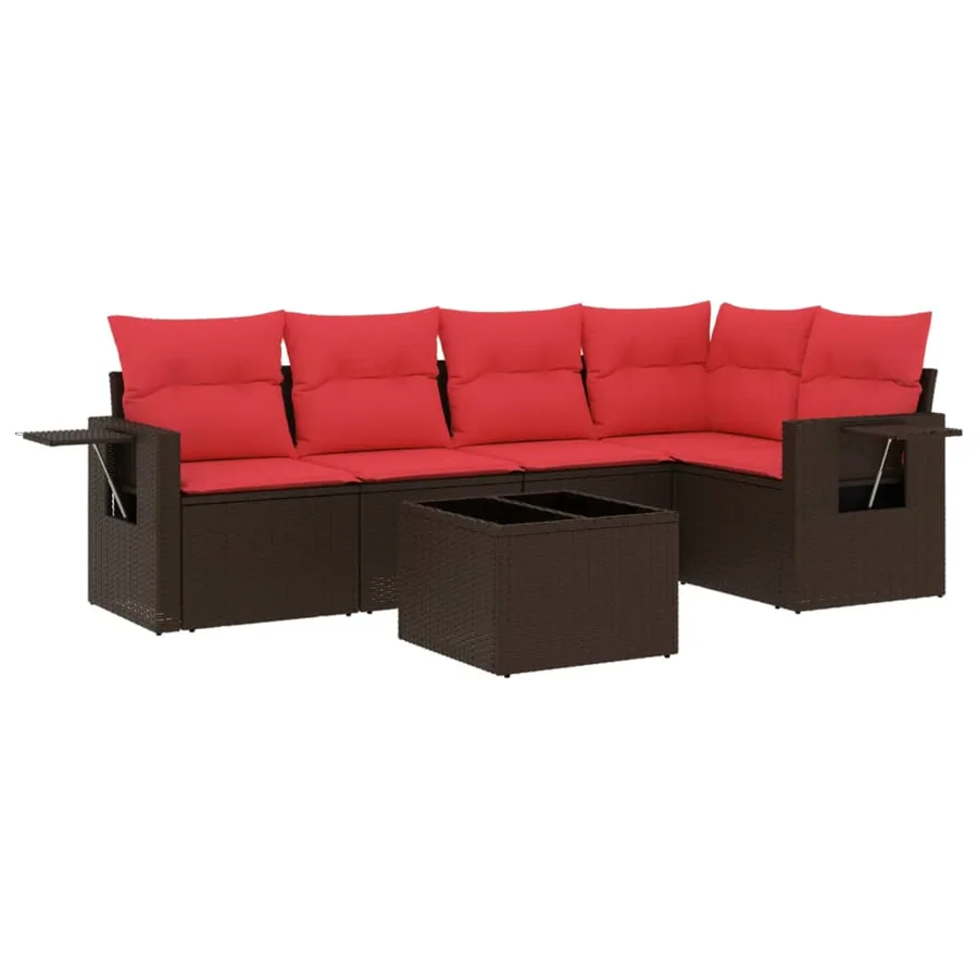 Ensemble de canapé de jardin 6 pcs avec coussins marron résine tressée - 2