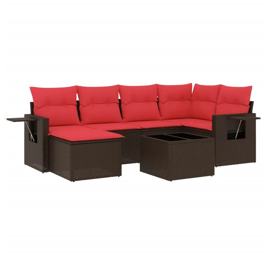 Ensemble de canapé de jardin 7 pcs avec coussins marron résine tressée - 2