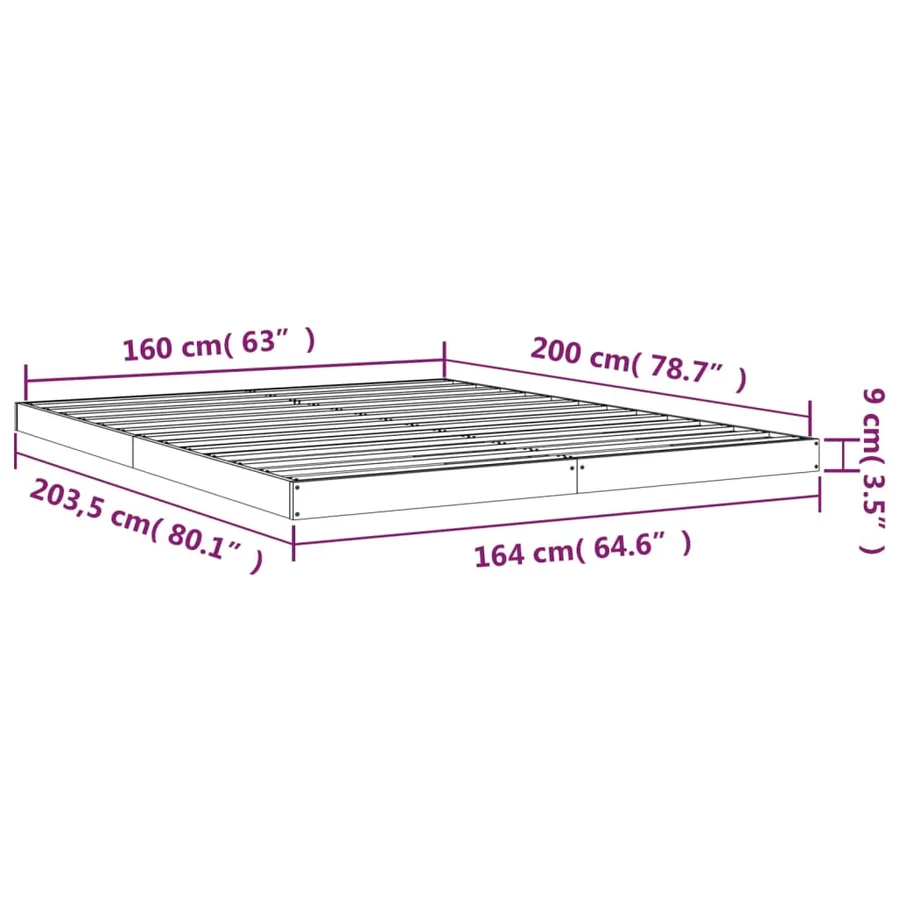 Cadre de lit sans matelas blanc 160x200 cm bois de pin massif - 8