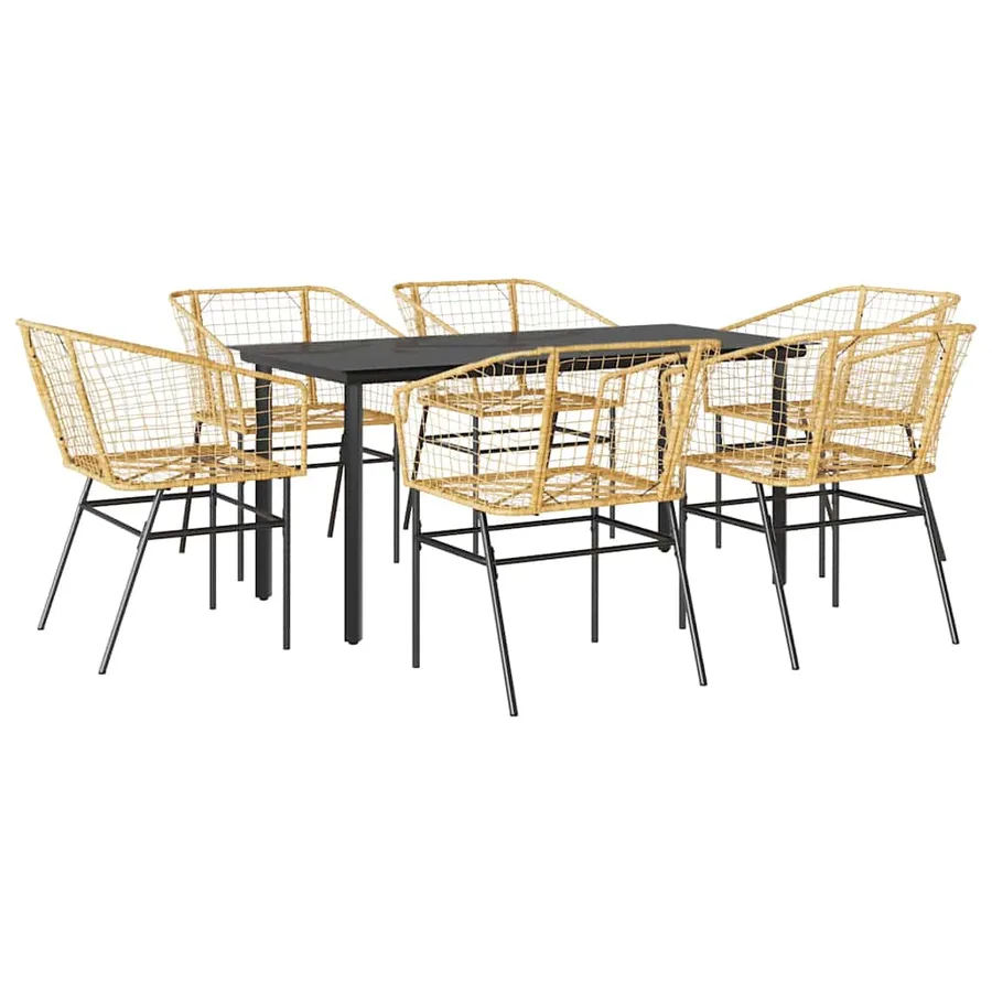 Ensemble à manger jardin 7pcs marron rpoly otin verre - 2