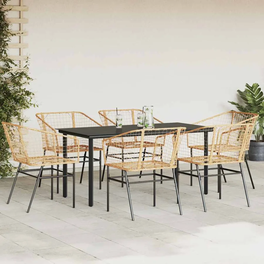 Ensemble à manger jardin 7pcs marron rpoly otin verre - 3
