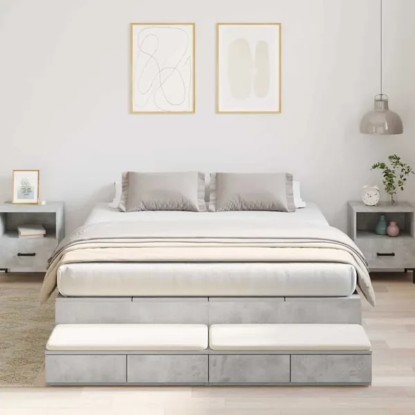 Cadre de lit avec rangement Gris béton 140 cm Bois d'ingénierie