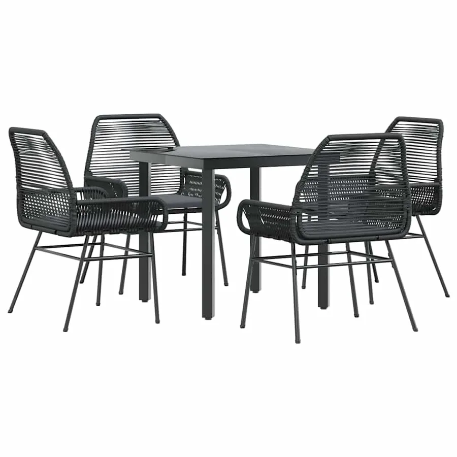 Ensemble à manger de jardin et coussins 5 pcs noir rotin verre - 2