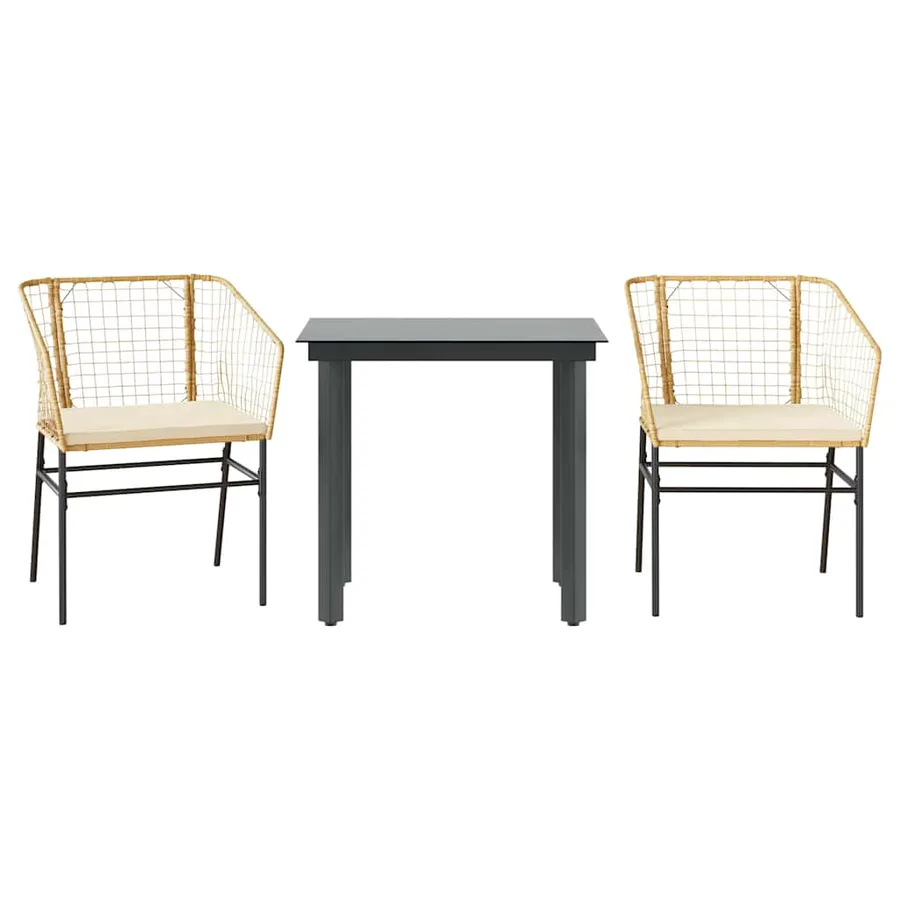 Ensemble à manger jardin coussins 3pcs marron poly rotin verre - 2