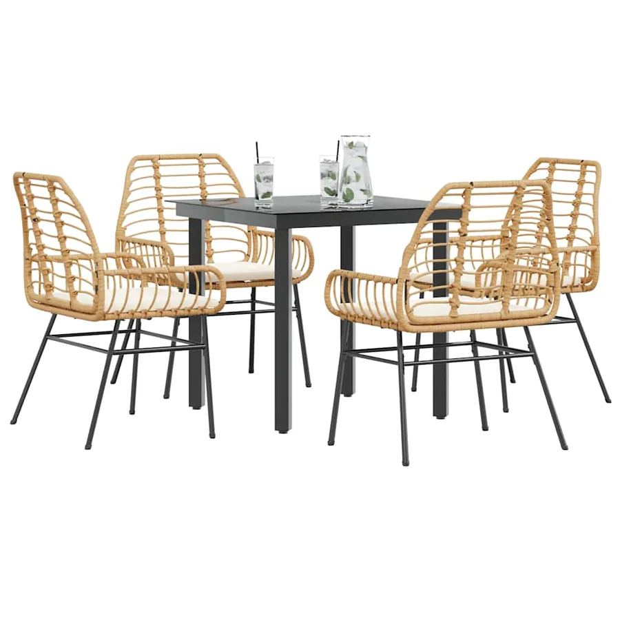 Ensemble à manger jardin coussins 5pcs marron poly rotin verre