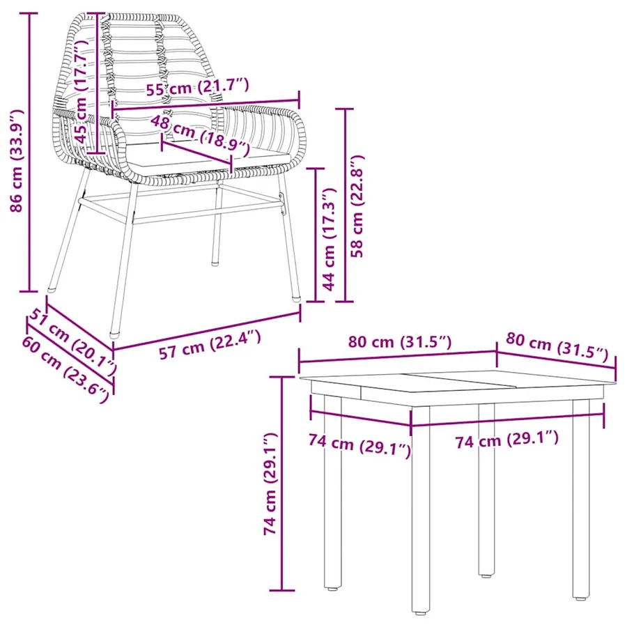 Ensemble à manger jardin coussins 5pcs marron poly rotin verre - 10