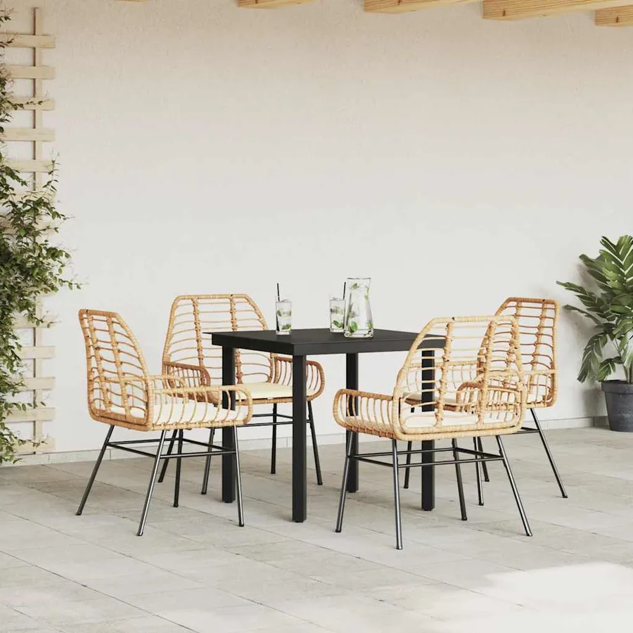 Ensemble à manger jardin coussins 5pcs marron poly rotin verre - 3