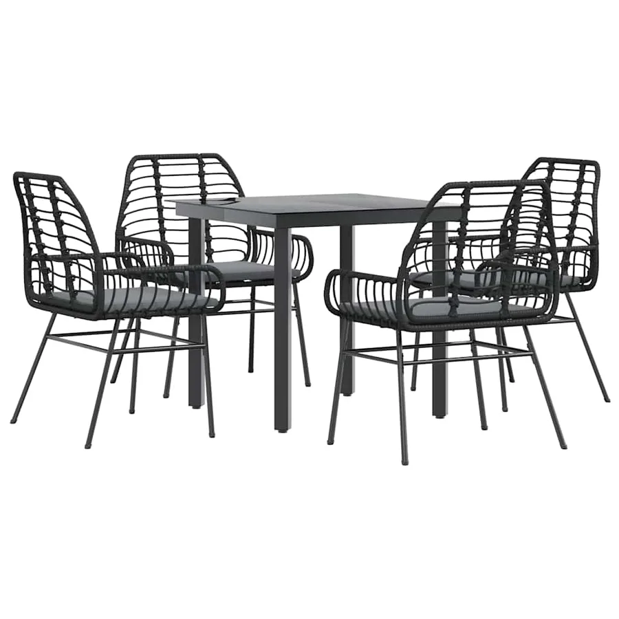 Ensemble à manger de jardin et coussins 5 pcs noir rotin verre - 2