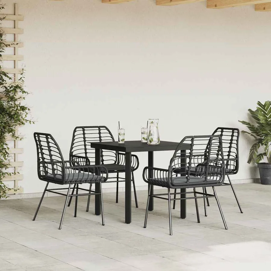 Ensemble à manger de jardin et coussins 5 pcs noir rotin verre - 3