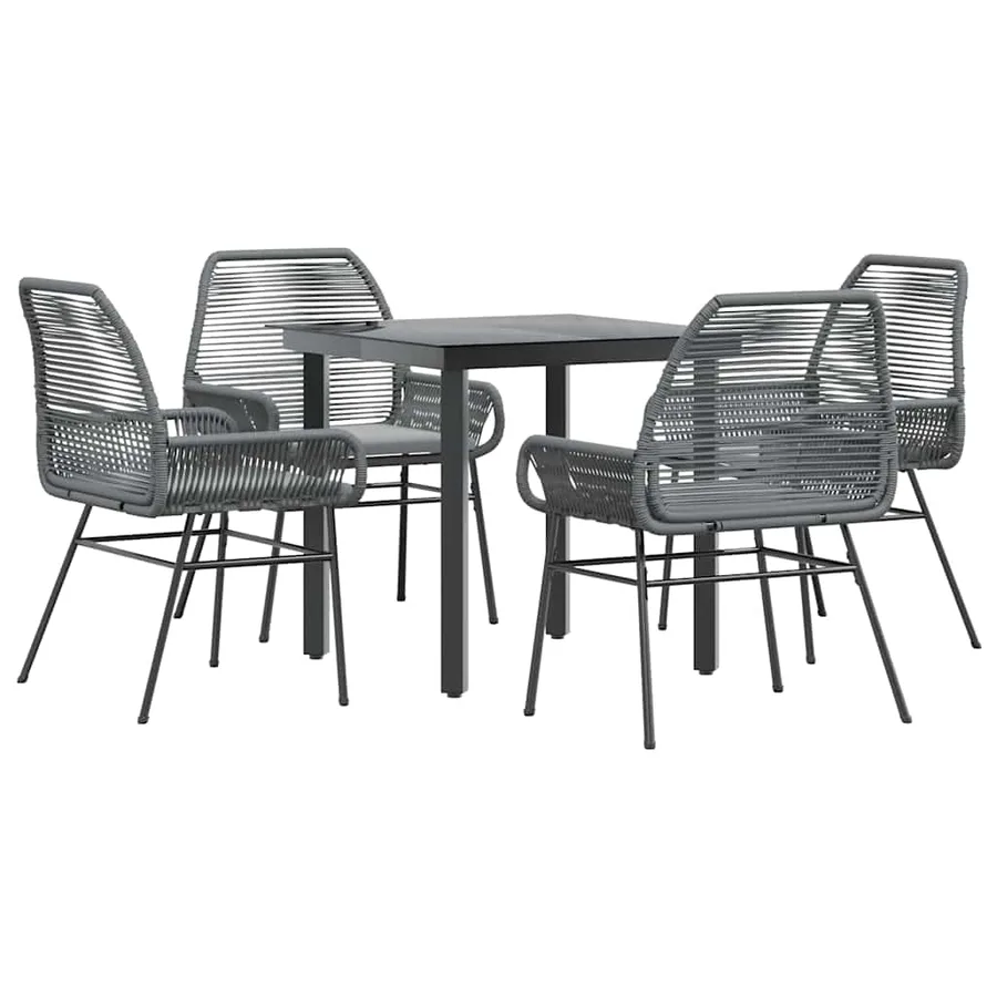 Ensemble à manger jardin coussins 5 pcs gris poly rotin verre - 2