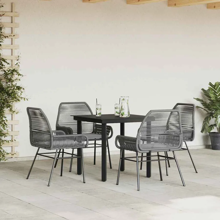 Ensemble à manger jardin coussins 5 pcs gris poly rotin verre - 3