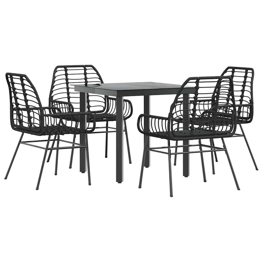 Ensemble à manger de jardin 5 pcs noir résine tressée verre - 2