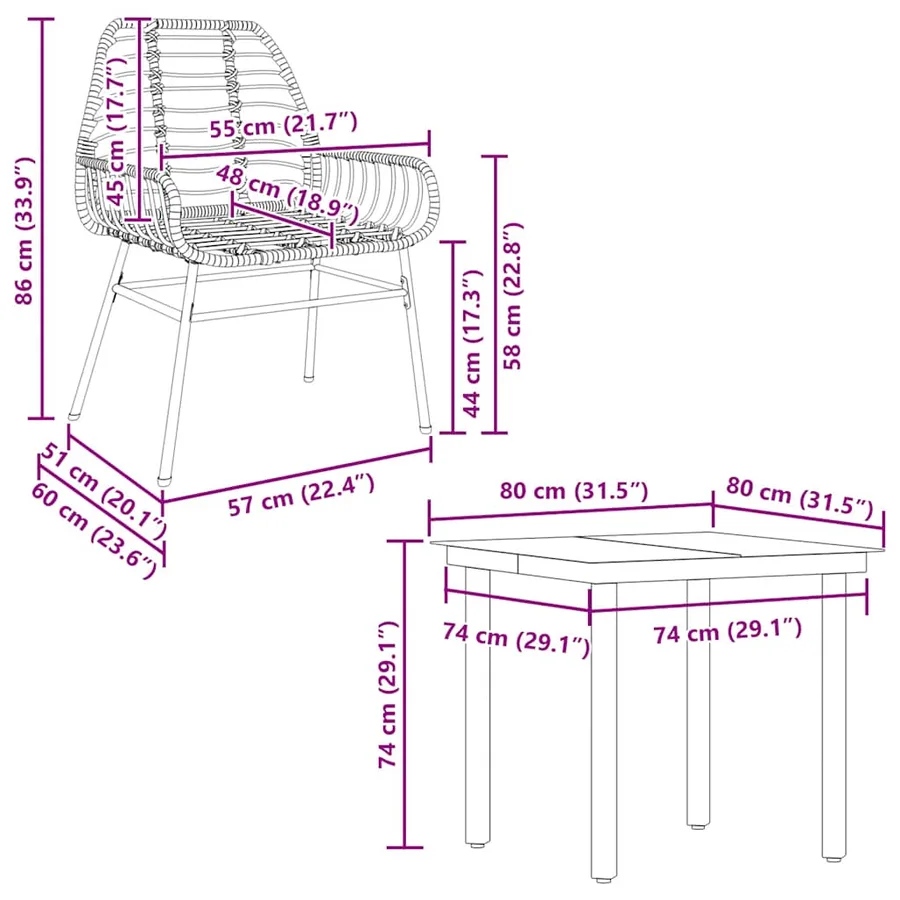 Ensemble à manger jardin 5pcs marron poly rotin verre - 10