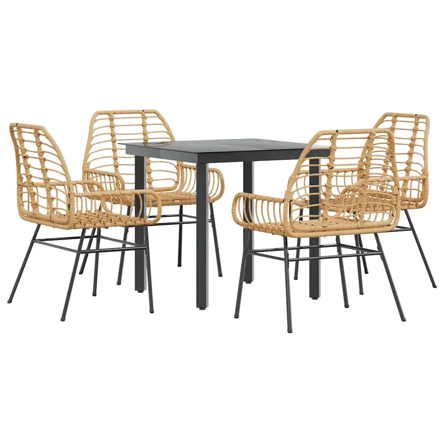 Ensemble à manger jardin 5pcs marron poly rotin verre - 2