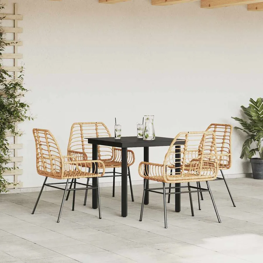 Ensemble à manger jardin 5pcs marron poly rotin verre - 3