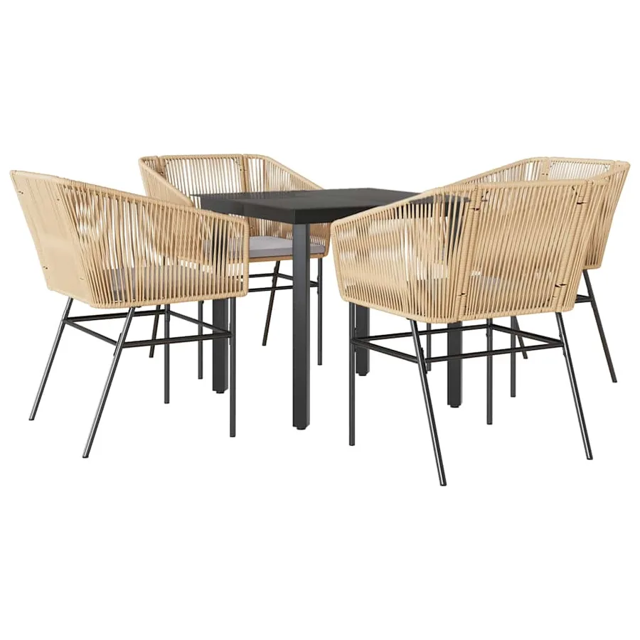 Ensemble à manger jardin coussins 5pcs marron poly rotin verre - 2