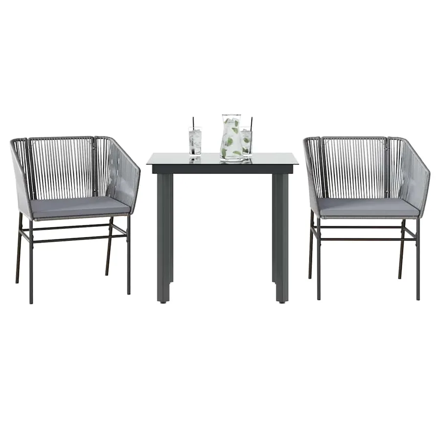 Ensemble à manger jardin coussins 3 pcs gris poly rotin verre