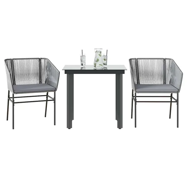 Ensemble à manger jardin coussins 3 pcs gris poly rotin verre