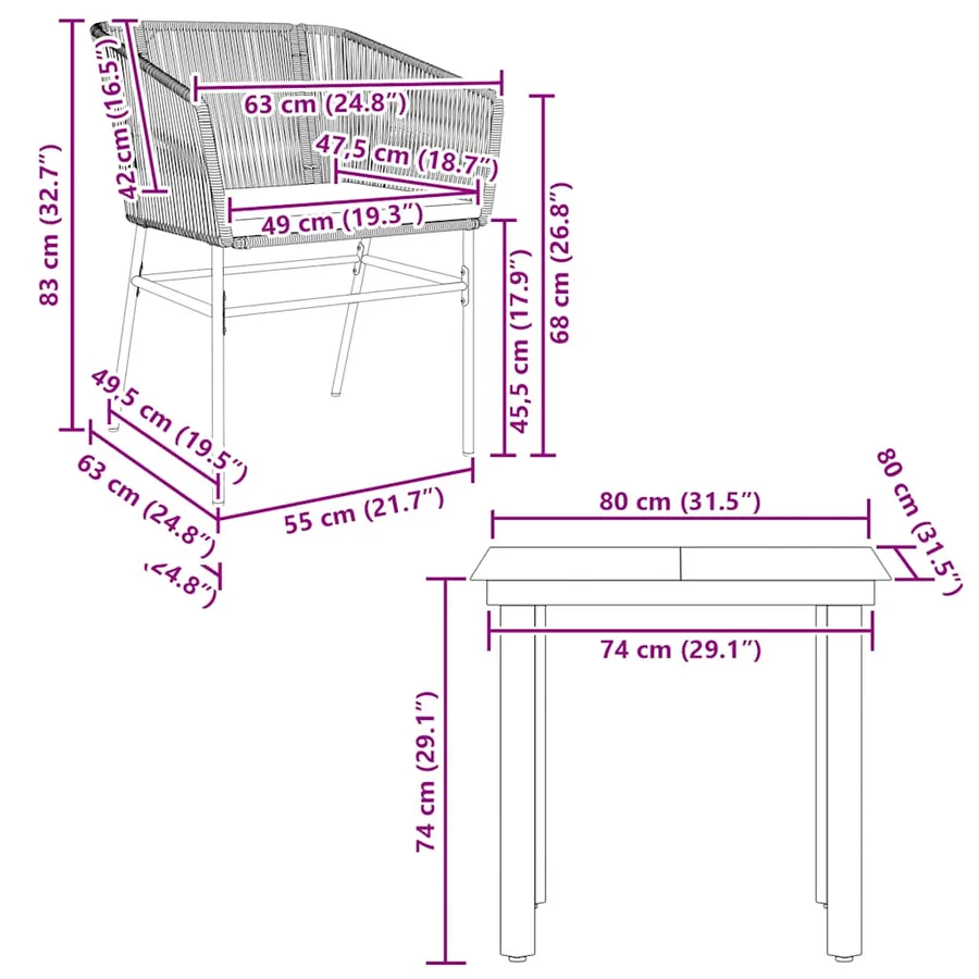 Ensemble à manger jardin coussins 3 pcs gris poly rotin verre - 10