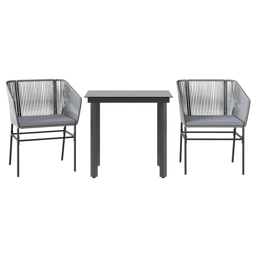 Ensemble à manger jardin coussins 3 pcs gris poly rotin verre - 2